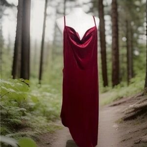 Y2K Velvet Feel Maxi Dress 2XL Romanic Whimsygoth Sexy Cowl Neck Asymmetric